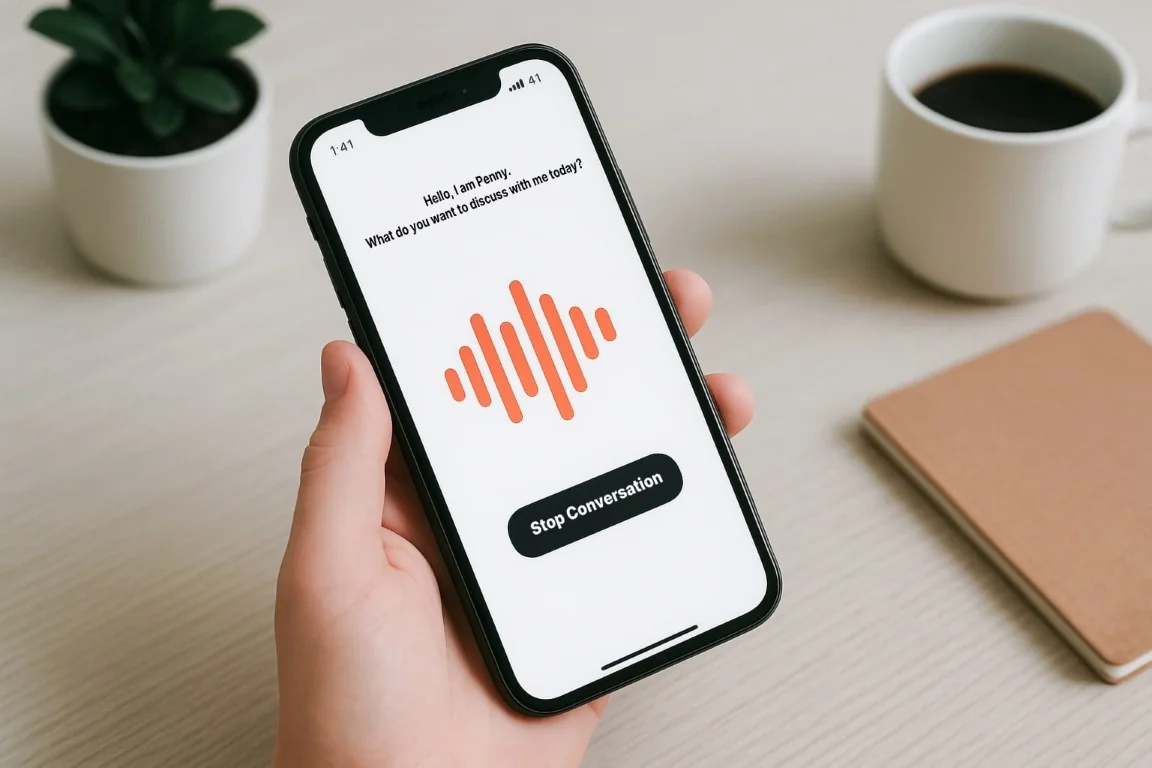 Smartphone displaying an audio waveform application